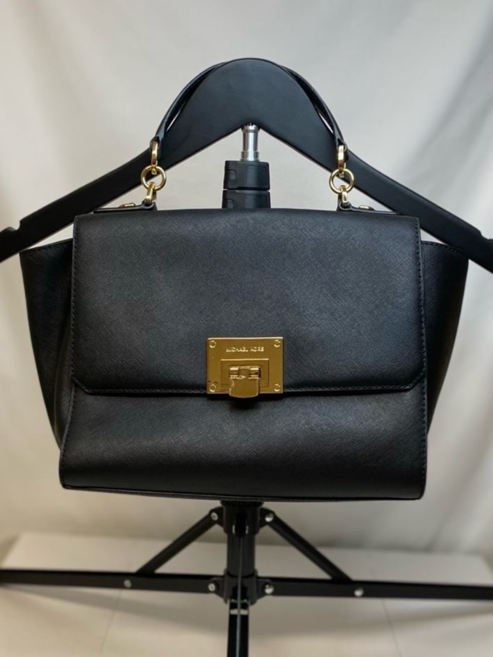 Michael Kors Tina Medium Satchel - Black Saffiano Leather